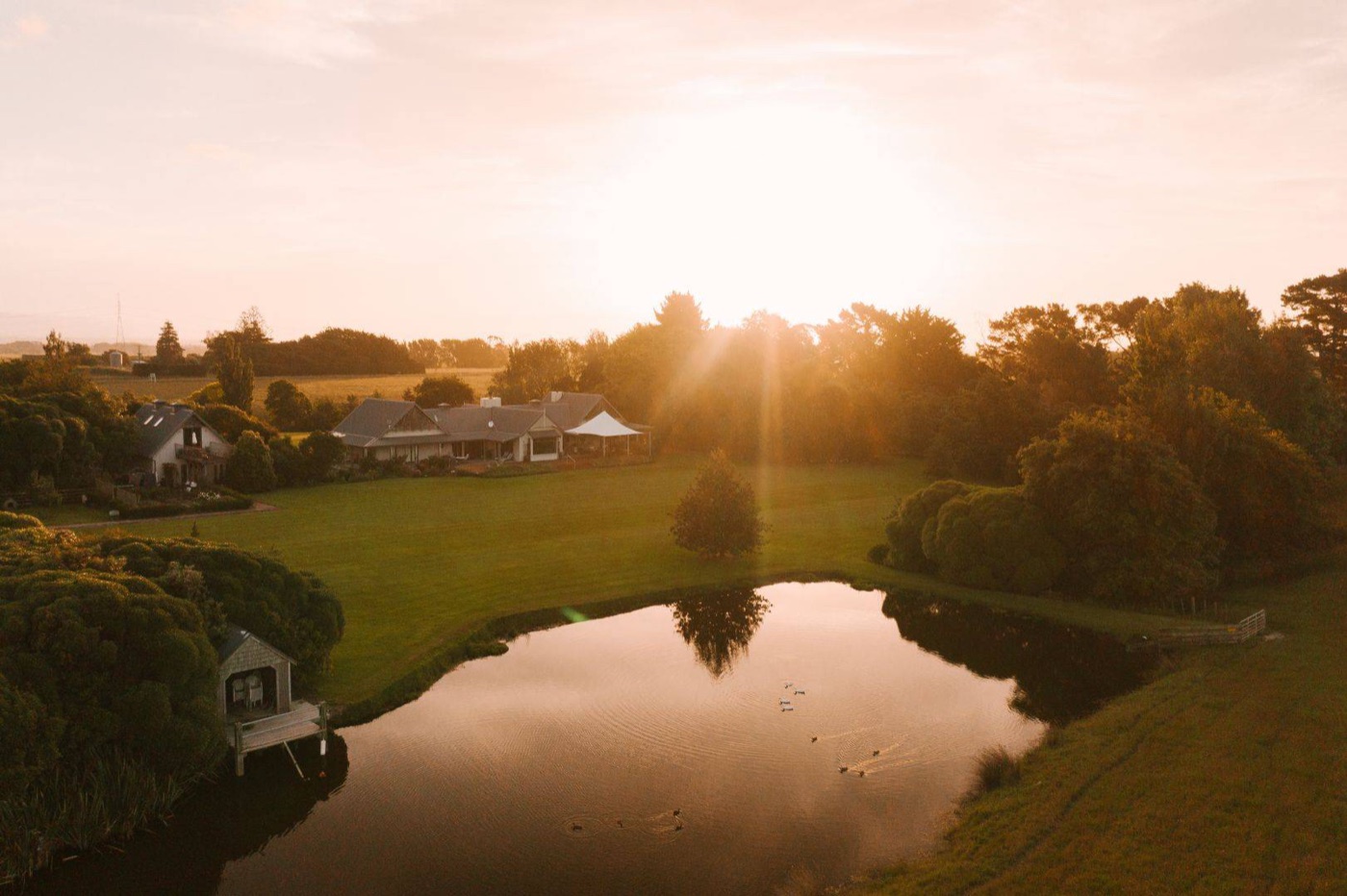 Golden hour over Hiwinui Country Estate near Palmerston North